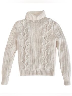 1970’s Chunky turtleneck Sweater Claudine Irish style pullover ivory fully lined